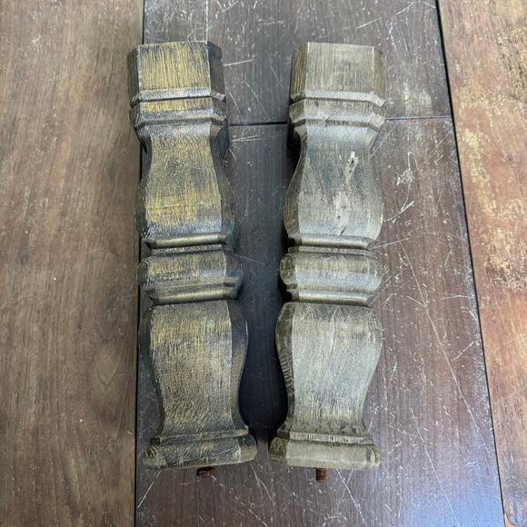 Pair Vintage Salvage Solid Wood Gold Distressed Table Stool Legs 13 inch - Picture 3 of 14